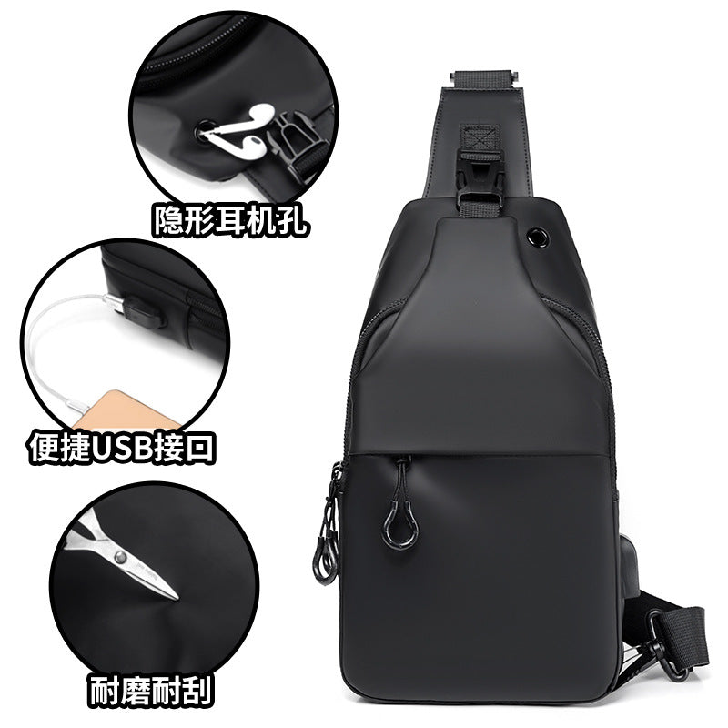 USB Charging Port Shoulder Bag Men's Tide Bag Messenger Bag Casual Sports Large Capacity Chest Bag Diagonal Hanging Bag Boys 