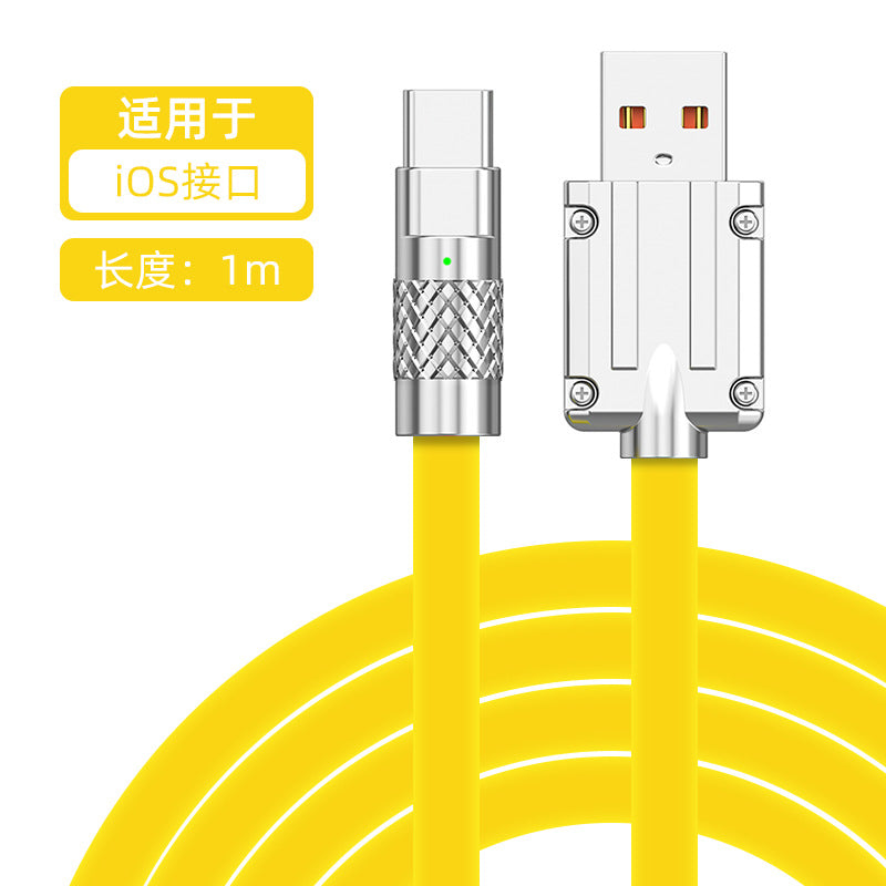 佰通120W超快充锌合金硅胶6A指示灯加粗充电传输Type-C数据线批发