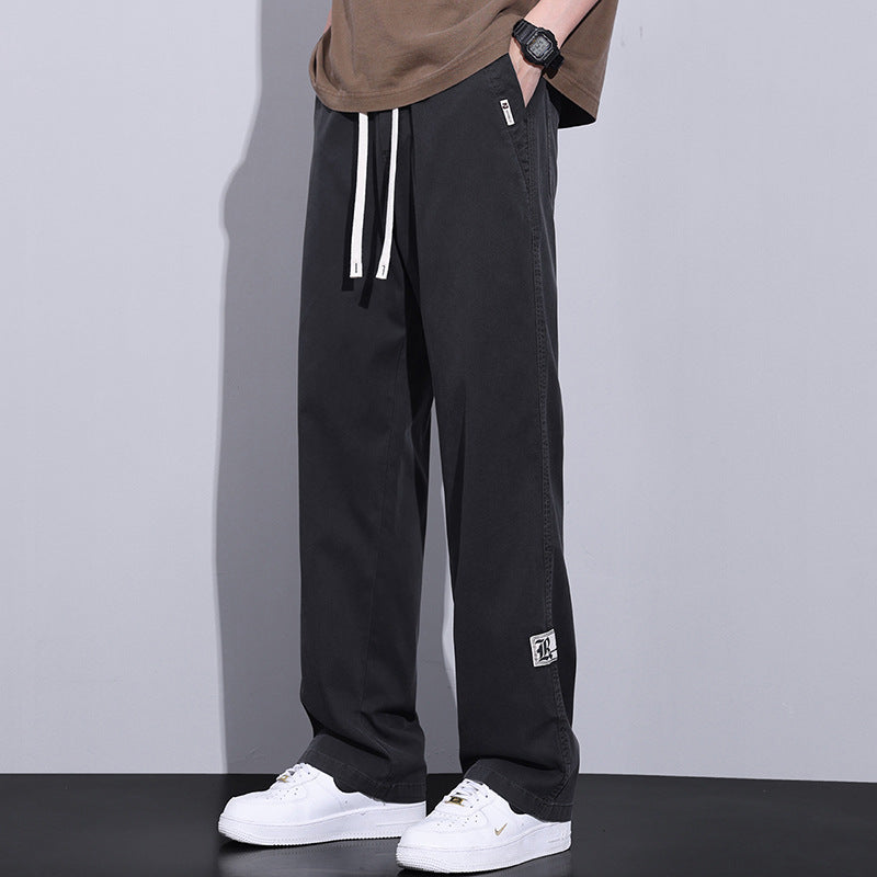 Summer ice silk thin casual pants men's straight loose tencel non-ironing sports pants trendy brand mopping wide-leg pants 