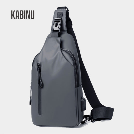 Kabinu casual chest bag 2022 new men's leather film waterproof USB messenger bag business mobile phone bag trendy 