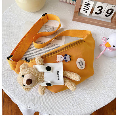 New Children's Chest Bag 2022 Fashion Cute Plush Bear Shoulder Bag Girl Little Princess Canvas Messenger Bag 