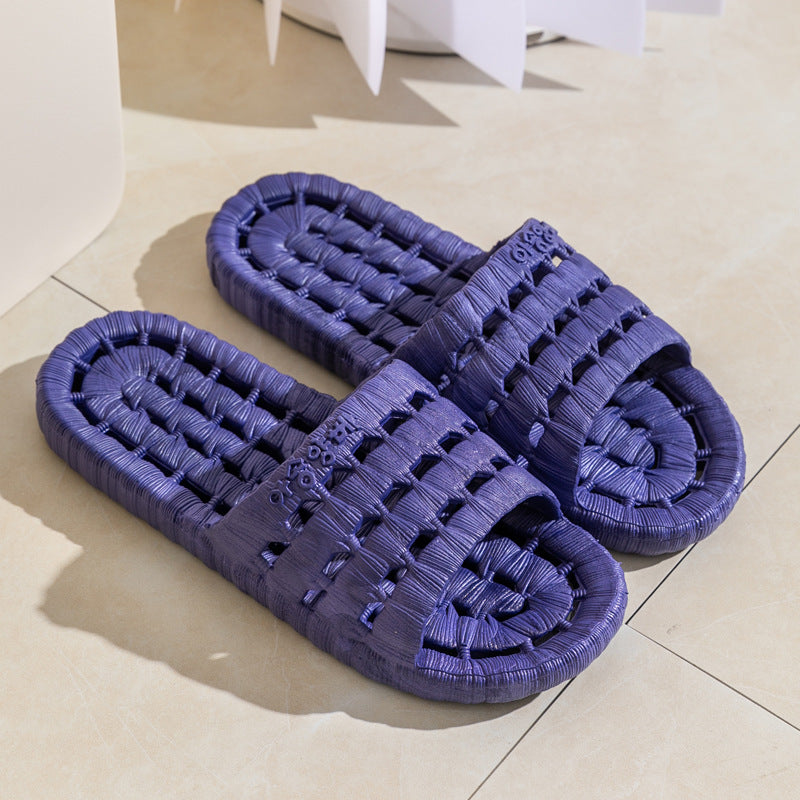 Factory direct selling home slippers four seasons bath leaking drag men and women soft bottom hollow anti-slip couple bathroom sandals and slippers