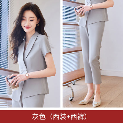 Spring and summer short-sleeved suit jacket women's thin fashion temperament manager professional suit suit female hotel front desk work clothes 