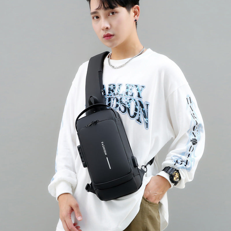 Multifunctional Men's Chest Bag Password Anti-theft Backpack Shoulder Bag Sports Waterproof Messenger Bag Cool Sports Car Motorcycle Bag 