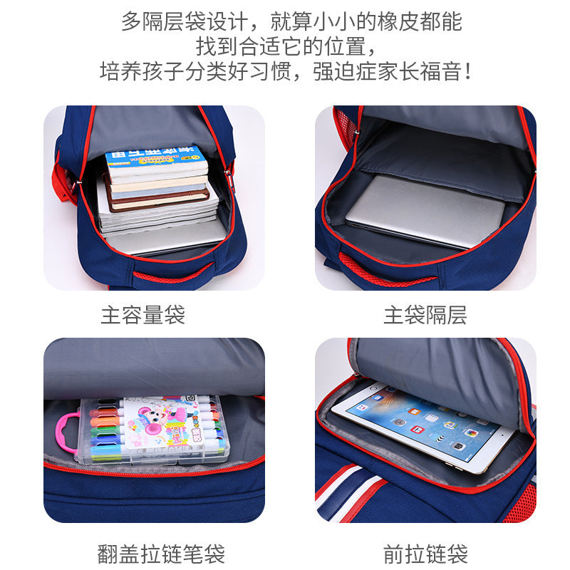 British style schoolbag primary school students boys and girls large-capacity load reduction spine protection 6-12 years old word LOGO children's backpack 