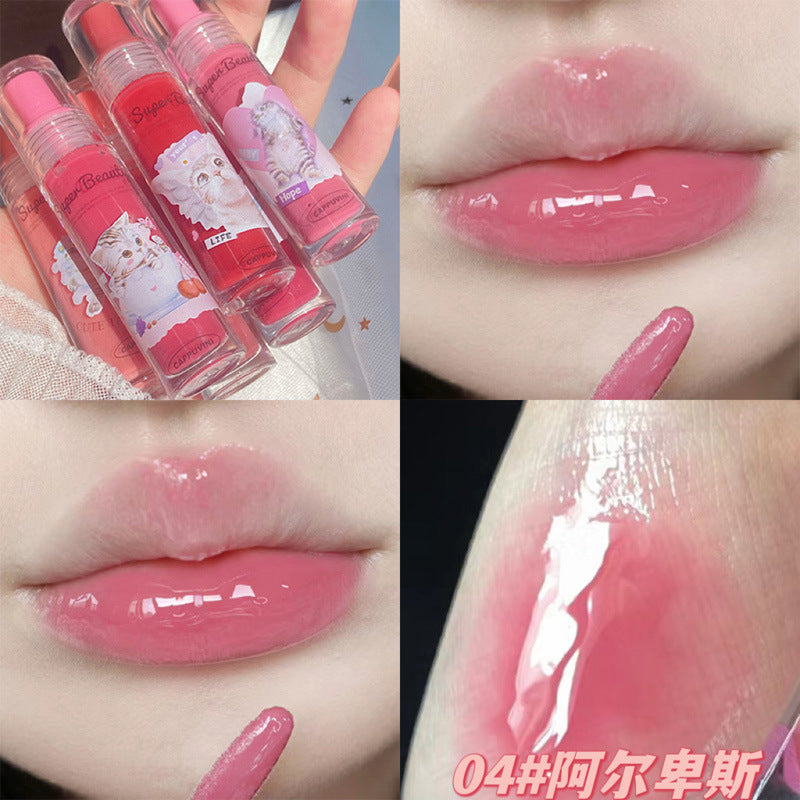 Cappuvini Cat Clear Lip Gloss Moisturizing Watery Mirror Jelly Lip Glaze Whitening Lip Gloss 