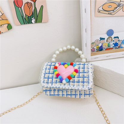 New Children's Small Square Bag Cartoon Cute Fragrant Style Shoulder Bag Fashion Love Jewelry Chain Crossbody Bag လက်ကား 