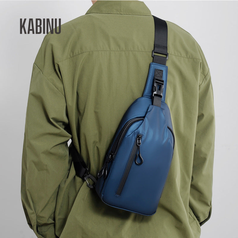 Kabinu casual chest bag 2022 new men's leather film waterproof USB messenger bag business mobile phone bag trendy 