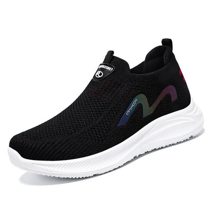 Shoes men's 2023 new sports elderly shoes men's middle-aged and elderly couples walking shoes summer breathable flying woven shoes 