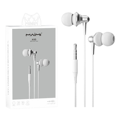 Maimi H35 in-ear 3.5mm high-definition sound quality with microphone wire control stereo subwoofer noise reduction Dolby earphones