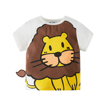 Betop Summer Cartoon Lion Half Sleeve Boys T-Shirt အင်္ကျီလက်တို ချည်သားစစ်စစ် ကလေးသူငယ် နွေရာသီ အဝတ်အစား One Piece Dropshipping 