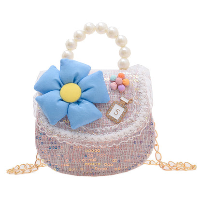 Cross-border new children's bag, stylish chain shoulder bag, fashionable pearl handbag, cute princess small backpack wholesale 