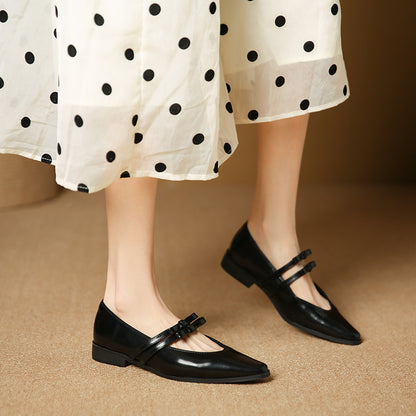 771-10 Silver Pointed Toe Strap Medium Heel Single Shoes New French Style Small Fragrance Flat Shoes Women's Shoes 