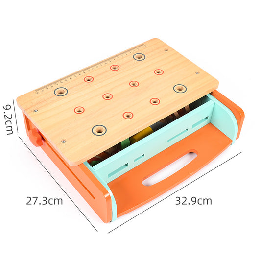 Boys Simulation Wooden Double-sided Screw Tightening Workbench Baby Educational Assembly Children's Screw Tool Box Toy 