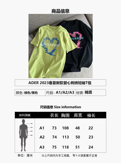 2023 ADER spring and summer new letter love embroidery loose round neck couple T-shirt niche trend short sleeves 