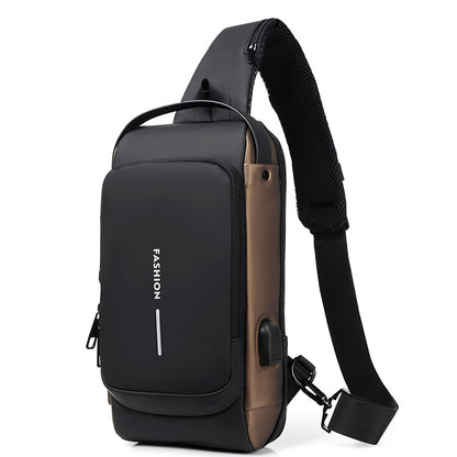 Men's Bags Shoulder Messenger Bag Multifunctional Sports Diagonal Hanging Chest Backpack USB Charging Port Anti-theft Chest Bag 