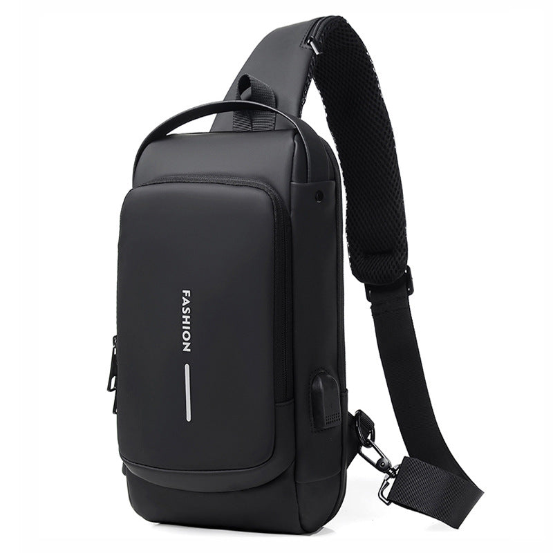 Men's Bags Shoulder Messenger Bag Multifunctional Sports Diagonal Hanging Chest Backpack USB Charging Port Anti-theft Chest Bag 