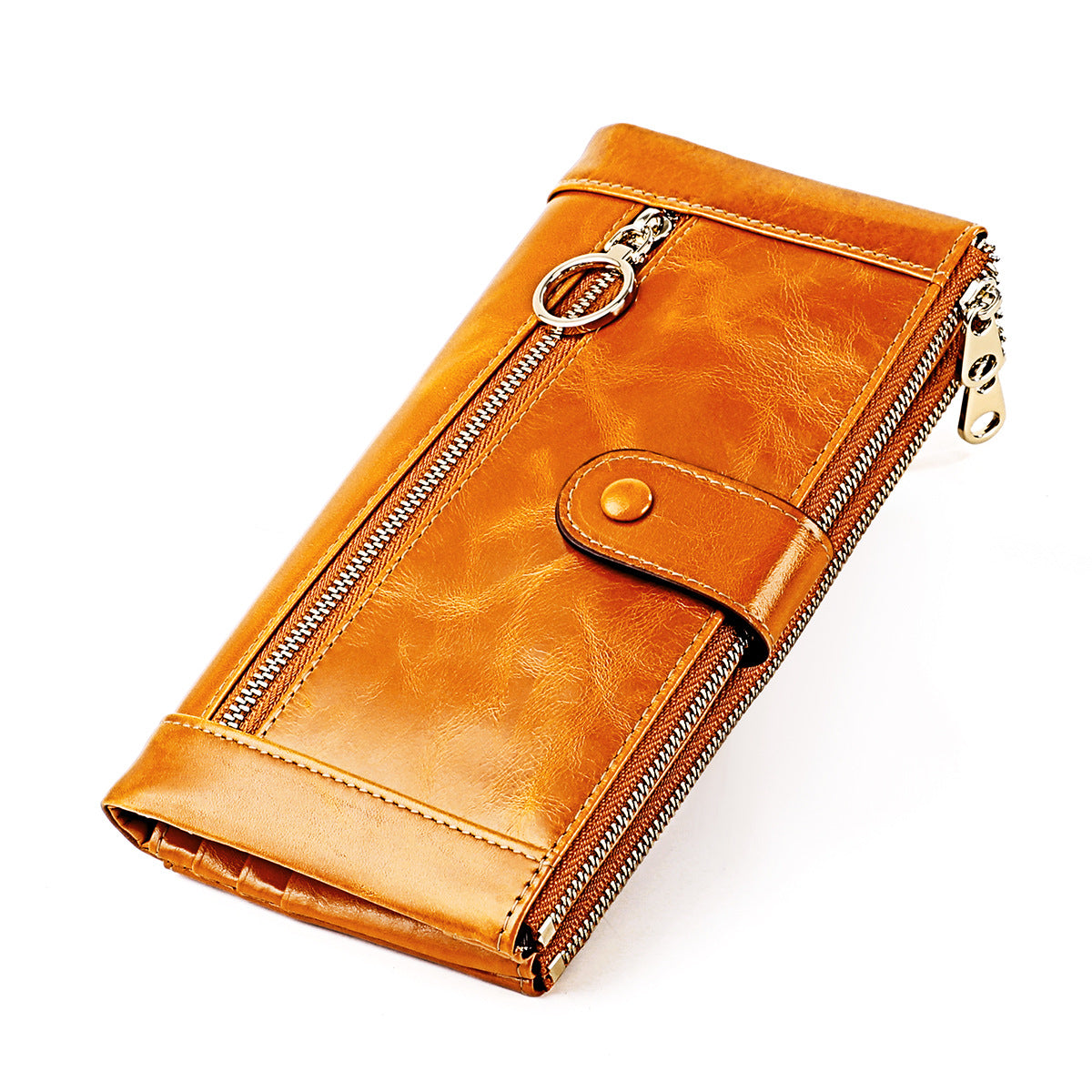 Korean style fashion mobile phone coin clutch rfid anti-theft brush long wallet retro oil wax genuine leather ladies wallet 