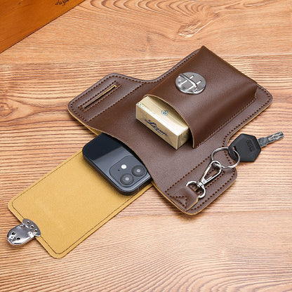 Upgrade the new mobile phone waist bag men's construction site work mobile phone leather case can put cigarette case hanging key wear belt special 