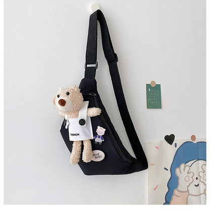 New Children's Chest Bag 2022 Fashion Cute Plush Bear Shoulder Bag Girl Little Princess Canvas Messenger Bag 