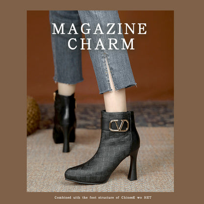 2023 new fashion simple short boots women's high-heeled fashion plus velvet Martin boots pointed toe stiletto spring and autumn women's single boots 