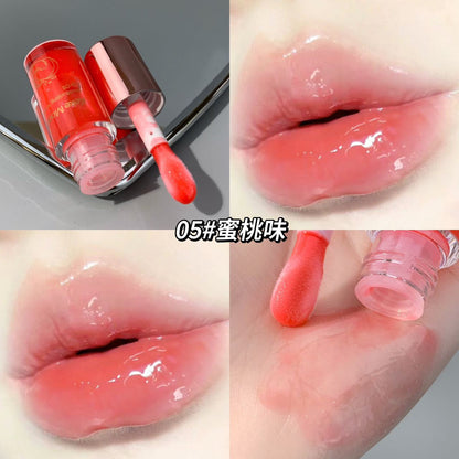 kekemood Sweet Moisturizing Lip Oil Watery Transparent Moisturizing Anti-Drying Honey Peach Flavored Glass Lip Gloss 