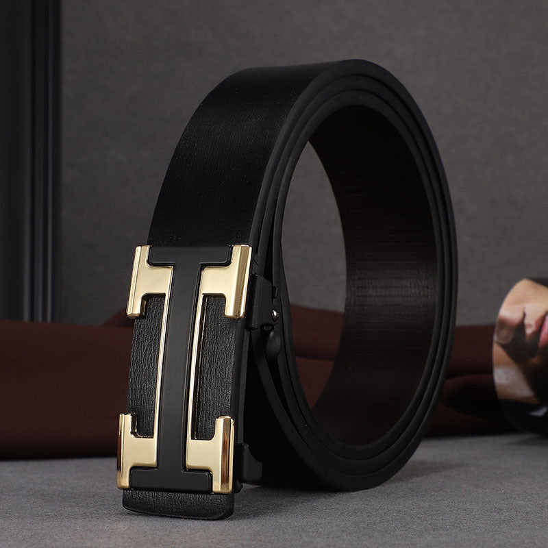 Factory direct sales toothless automatic buckle belt men's leather laser LOGO business leisure belt men's wholesale distribution 