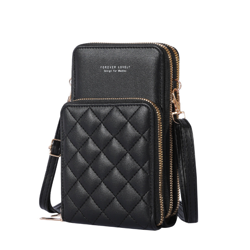 2022 New Large Capacity Multifunctional Fashion Simple Shoulder Small Bag Diagonal Three-Layer Zipper Mobile Phone Bag Women 