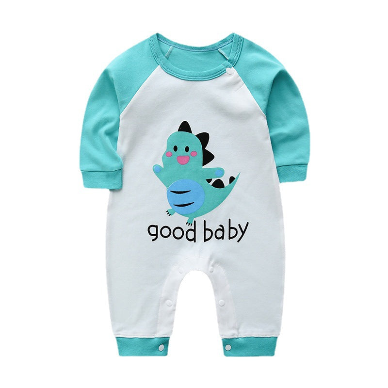 2022 Spring and Autumn Newborn Pure Cotton Clothes Baby Onesies Baby Long-Sleeved Harness Cartoon Romper Long-Sleeved Pajamas 