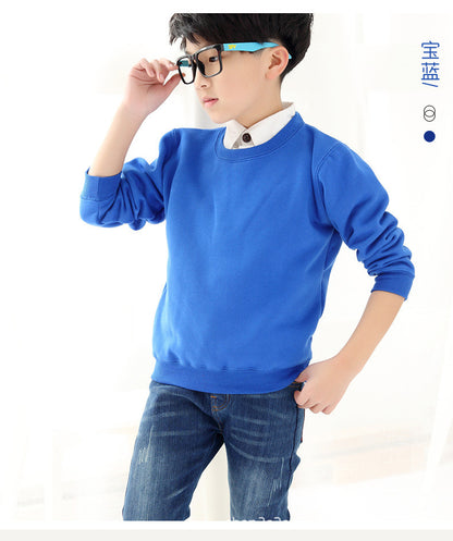 2022 new round neck pullover sweater children's clothing plus velvet solid color long-sleeved jacket loose student winter clothes