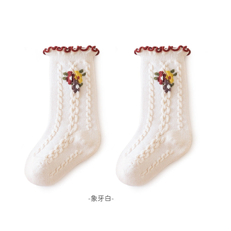 24 spring and autumn baby socks newborn baby boneless loose mouth wood ear edge girls cotton socks princess socks children 