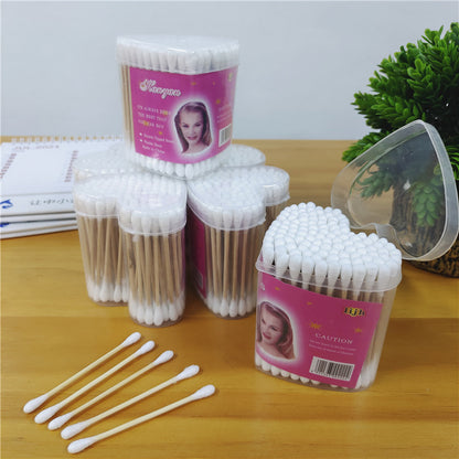 130 round-headed heart-shaped packaging cotton swabs double-headed cotton swabs for ear removal cosmetic cotton swabs wooden swabs disposable cotton swabs 