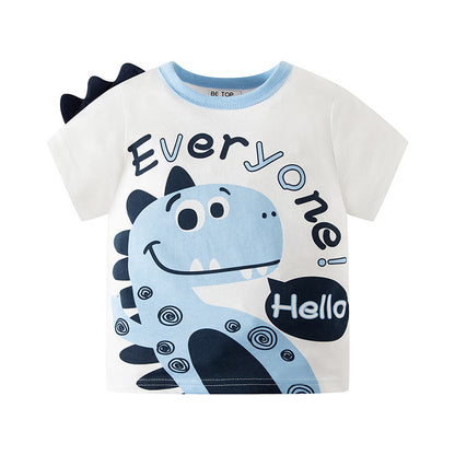 be top summer cartoon dinosaur children's short-sleeved T-shirt pure cotton boy thin half-sleeved children's clothing trendy one piece 