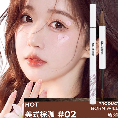 Mokaruyin three-dimensional double-headed eyebrow pencil for long-lasting shaping without makeup or smudging, waterproof and sweat-proof eyebrow dye 