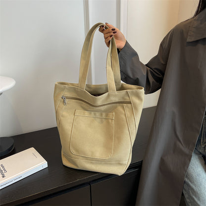 New Canvas Bag Simple Casual Solid Color Women's Bag 2023 Large Capacity Tote Bag Campus Student Tuition Bag 