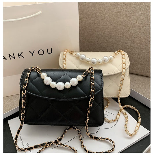 Bag women 2022 new women's small bag pearl chain small square bag embroidery thread Womenbag cross-border single-shoulder Messenger bag 