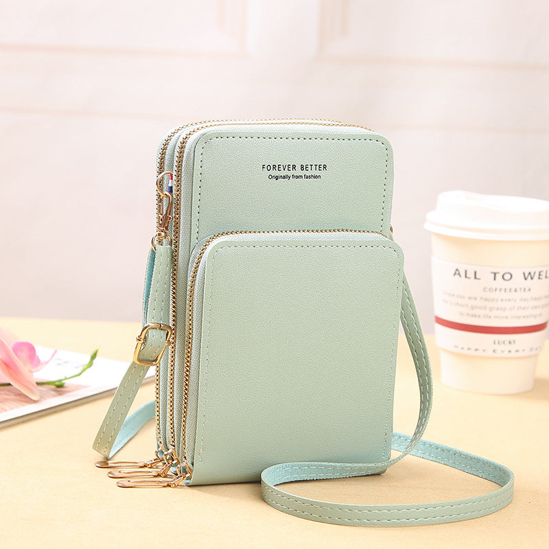 2022 new large-capacity multi-functional solid color fashion simple shoulder small bag touch screen Messenger mobile phone bag women's 