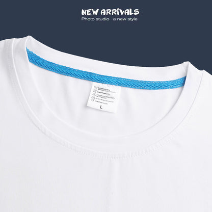 Milk silk modal round neck short-sleeved men's white T-shirt class uniform primary and secondary school team uniform printable pattern trend T 