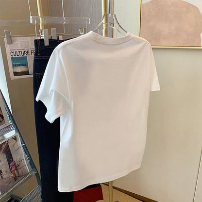 White rabbit printed short-sleeved t-shirt women's spring 2023 new loose casual inner design niche top 