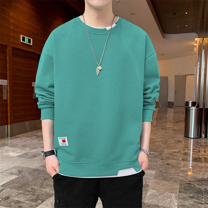 2022 spring and autumn new men's fake two-piece long-sleeved T-shirt fashion trend men's loose couple sweater bottoming shirt 