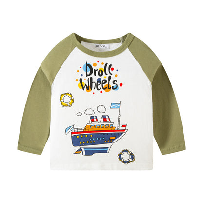 Korean children's clothing children's new autumn cartoon car pattern T-shirt boy's cotton sweater pullover bottoming shirt 