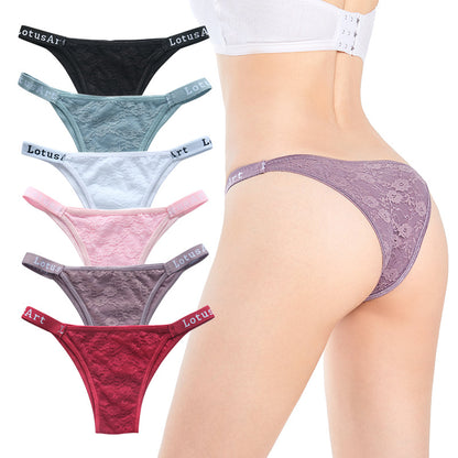 Foreign Trade One-Piece Women's Triangle Brazilian Underwear Mesh Lace Thong Pure Cotton Lace Underwear 