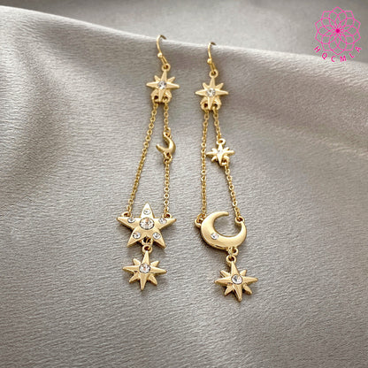 European and American fashion fairy stream earrings flash diamond star chain earrings exquisite long fashion earrings 