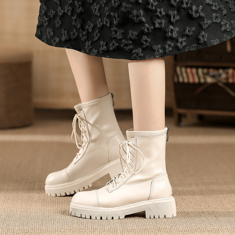 White Martin boots women's 2023 new women's spring and autumn explosive short boots summer thin boots breathable thick-soled boots 