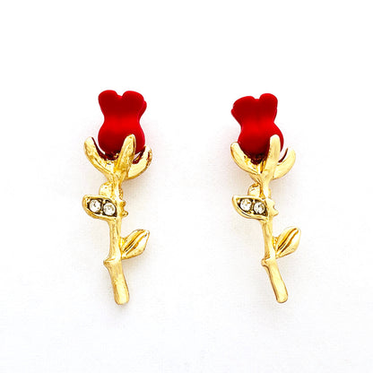 Mori literature and art design elegant pastoral style retro rose earrings fashion three-dimensional versatile spray paint flower earrings 