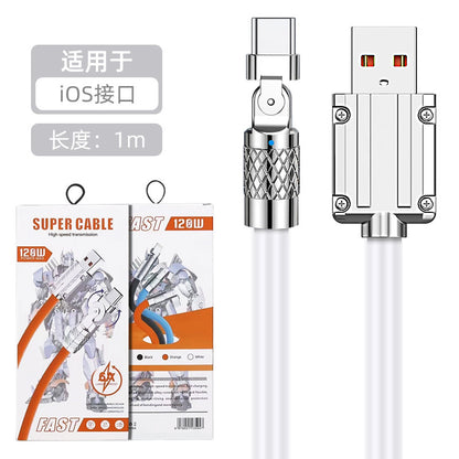 Baitong Super Flash Charge 120W Mecha Zinc Alloy သည် 180 ဒီဂရီ Antifreeze Silicone Bold Fast Charge Data Cable ကို လှည့်နိုင်သည်။