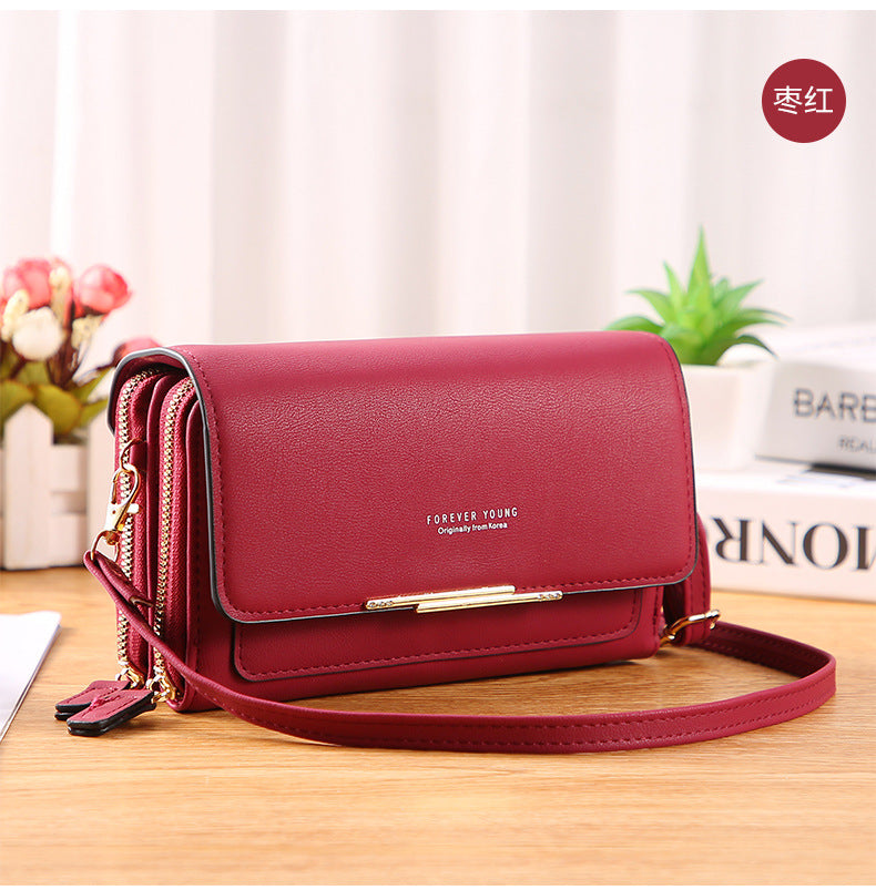 2022 new PU women's wallet Korean version large-capacity multi-functional shoulder bag mid-length mobile phone bag coin purse 