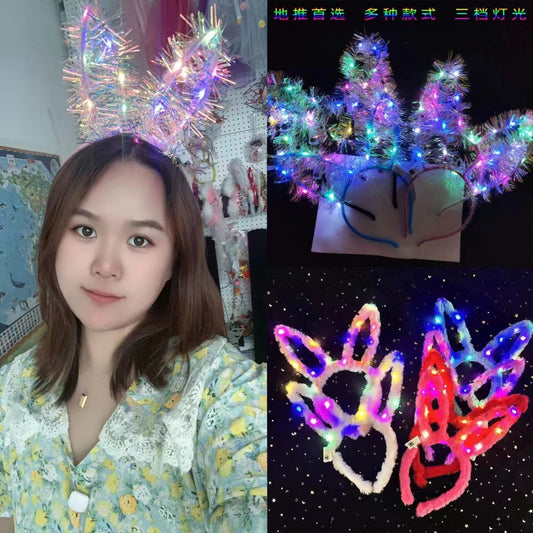 14 light luminous gold wire rabbit ears headband flashing extended headband festival activities stall children's luminous toys