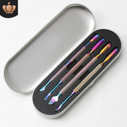 Manicure Steel Push 4-piece Set ရောင်စုံ Stainless Steel Double-Headed Dual-Purpose Nail Remover Planer Mirror Polished Nail Steel Push Nail Remover Tool 