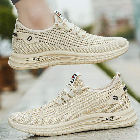 2023 summer new men's shoes trend fly woven sports casual shoes breathable mesh men's shoes low top soft bottom running shoes 